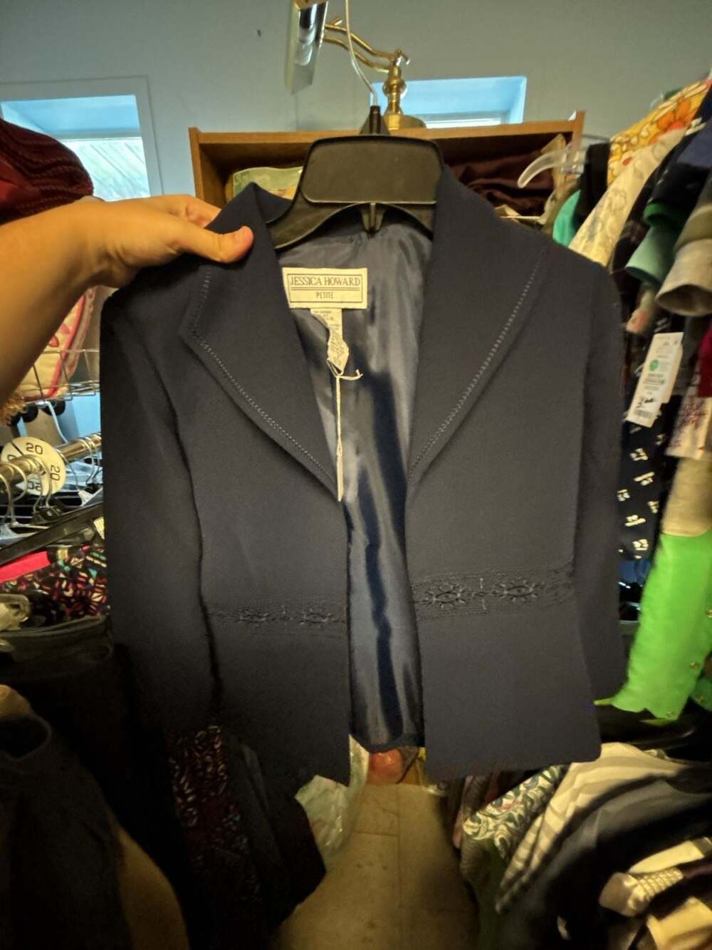 Jessica Howard Petite Navy Blazer with Embroidered Waist Detail